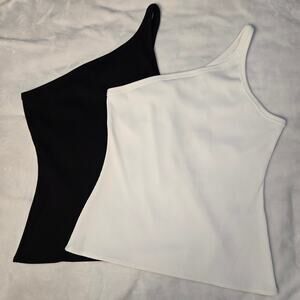 WHBMFORME Rib One‑Shoulder Tank Bundle Women’s L Black + White